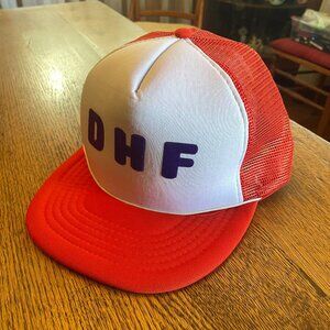 Men's DHF (Unknown) Orange/White Snapback Mesh Back Trucker Hat Cap Vintage